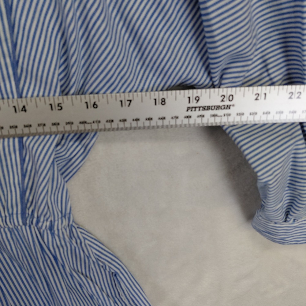 Vintage John Roberts Blue White Striped Cotton Midi Dress Puffy Sleeve Womens 8 - Picture 4 of 9